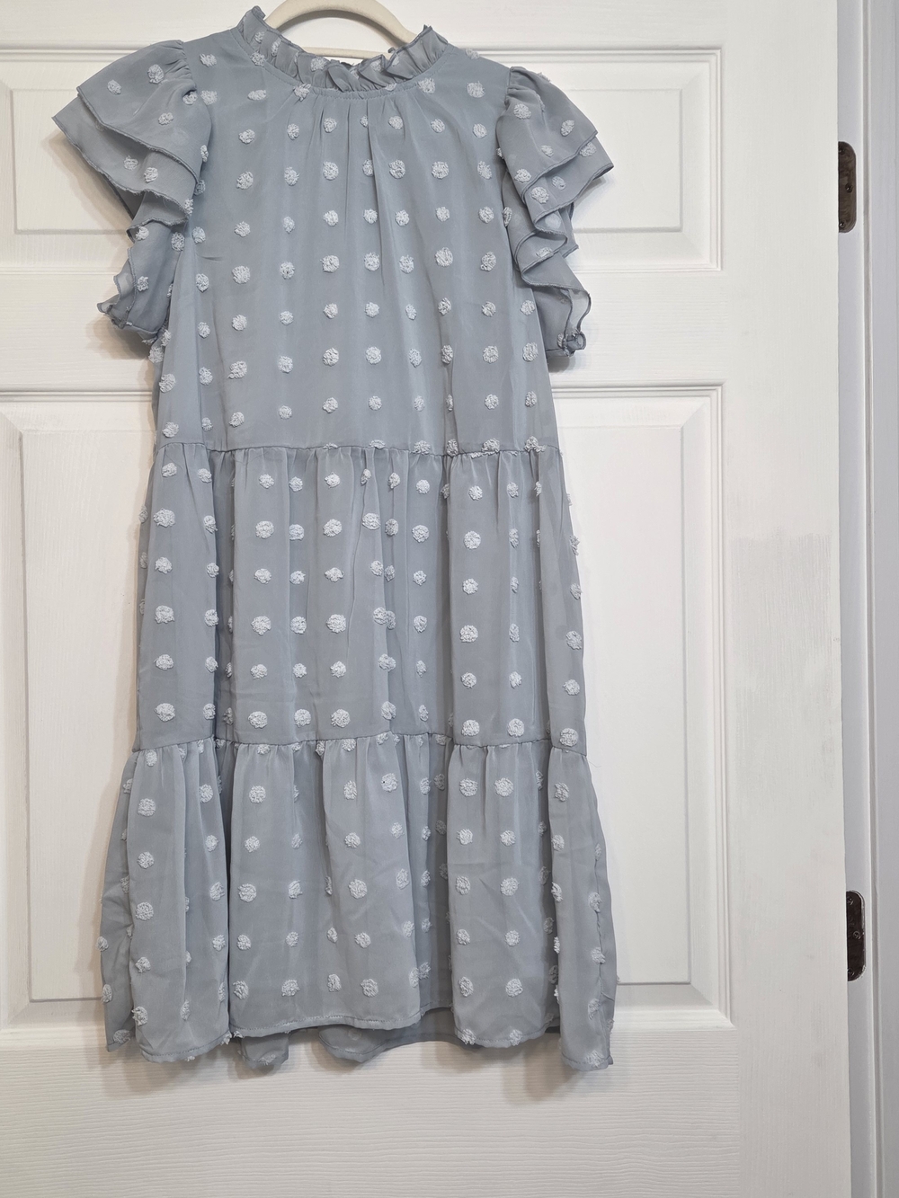 entro Light Blue Ruffle Sleeve Tiered Dot Dress Size L